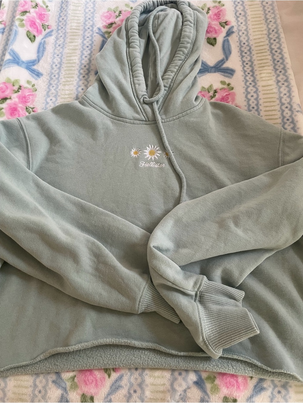 Hollister Light Sage Green Pullover Hoodie with Drawstring
